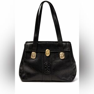 Marino Orlando Black Leather Handbag Made in Italy 10x10x4